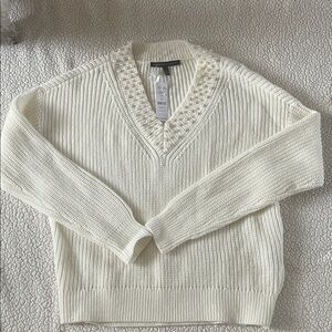 White House Black Market Cream V-Neck Sweater